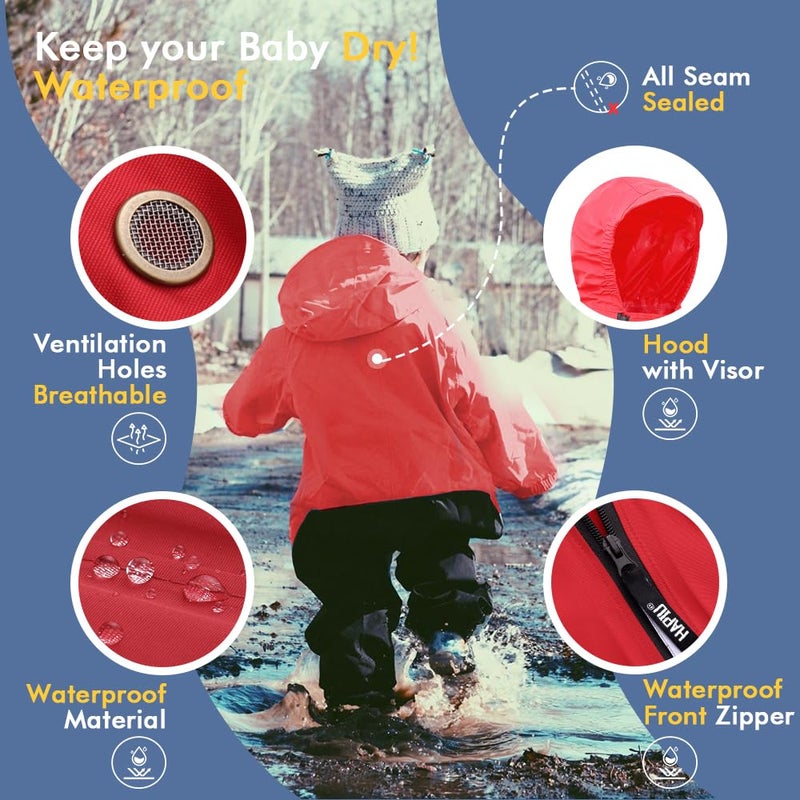 HAPIU Kids Toddler Rain Suit Muddy Buddy Waterproof Coverall,Molten Lava,2T,Original - Image 2